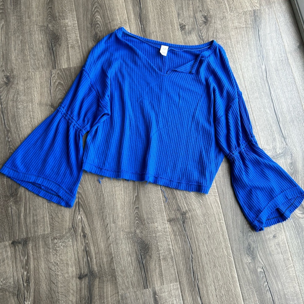 2/$60 Free People we the free royal blue small flare ballon lantern sleeve boho - Picture 3 of 9